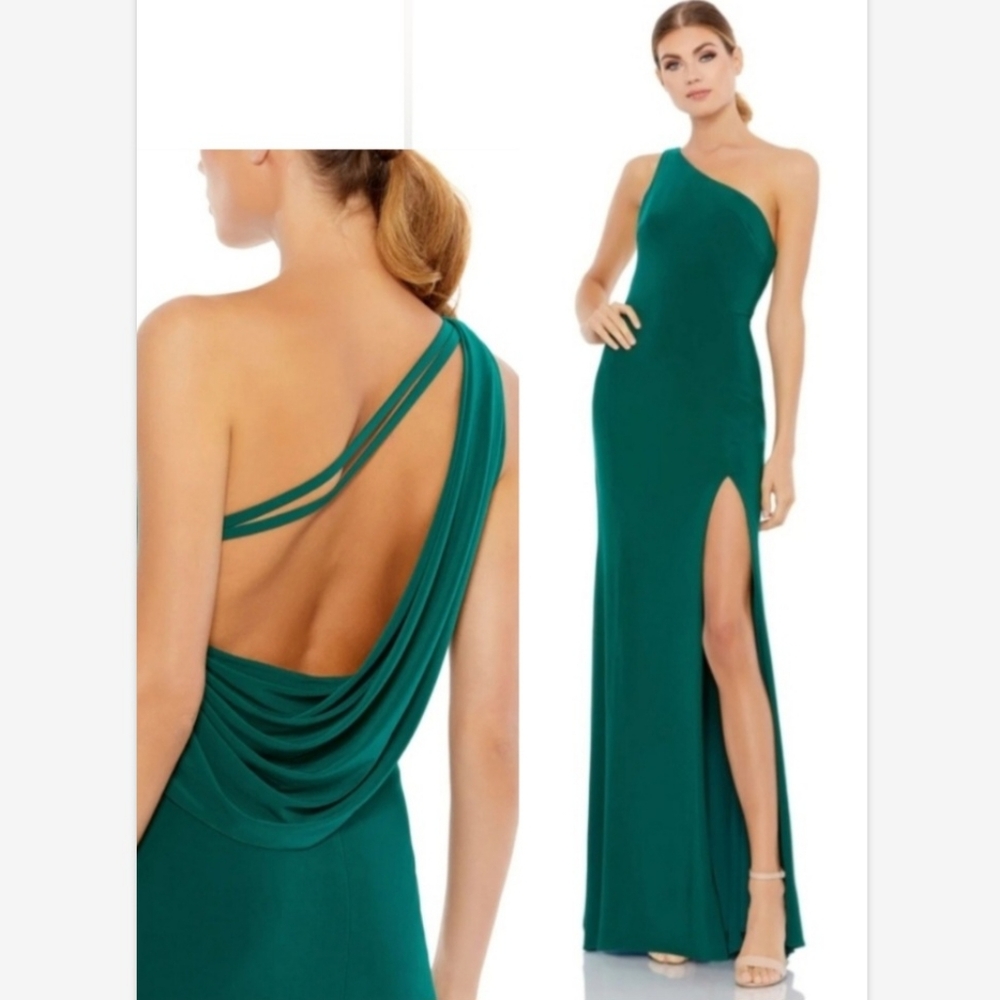Ienna For Mac Duggal Emerald green stretch jersey open back Sleeveless dress 10